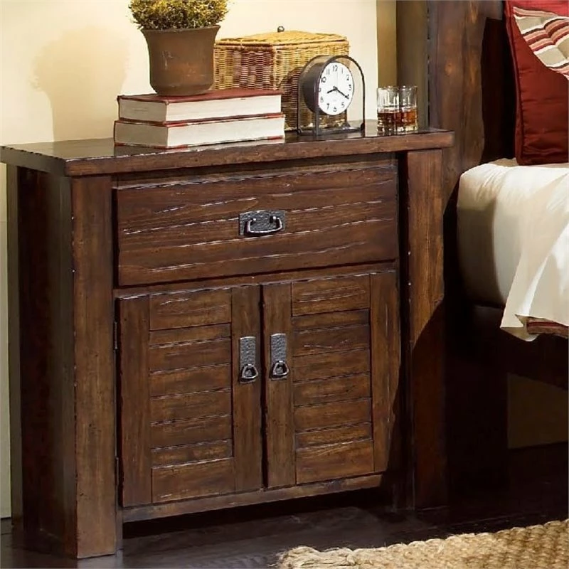 New ⭐ Progressive Furniture Trestlewood Wood Nightstand In Mesquite Pine Brown 🤩 - Image 2