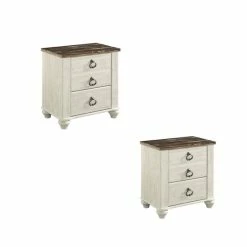 Cheap 🧨 Home Square Set Of 2 Rustic Nightstand In Two Tone ✔️