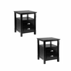 Discount ๐ Home Square Set Of 2 Nightstand With 2 Drawers In Black โ๏ธ