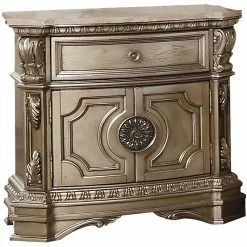 Promo 🥰 ACME Furniture ACME Northville 1 Drawer Marble Top Nightstand In Antique Silver 😀