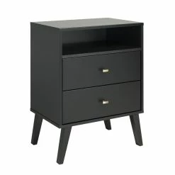 Best deal 🤩 Prepac Milo Mid Century Modern 2 Drawer Tall Nightstand In Black ✔️