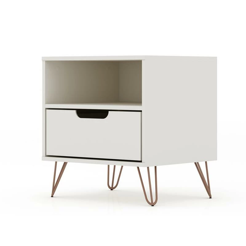Discount ⭐ Manhattan Comfort Rockefeller Wood Modern Glam Nightstand In Off White & Nature 🤩 - Image 9