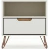 Discount ⭐ Manhattan Comfort Rockefeller Wood Modern Glam Nightstand In Off White & Nature 🤩