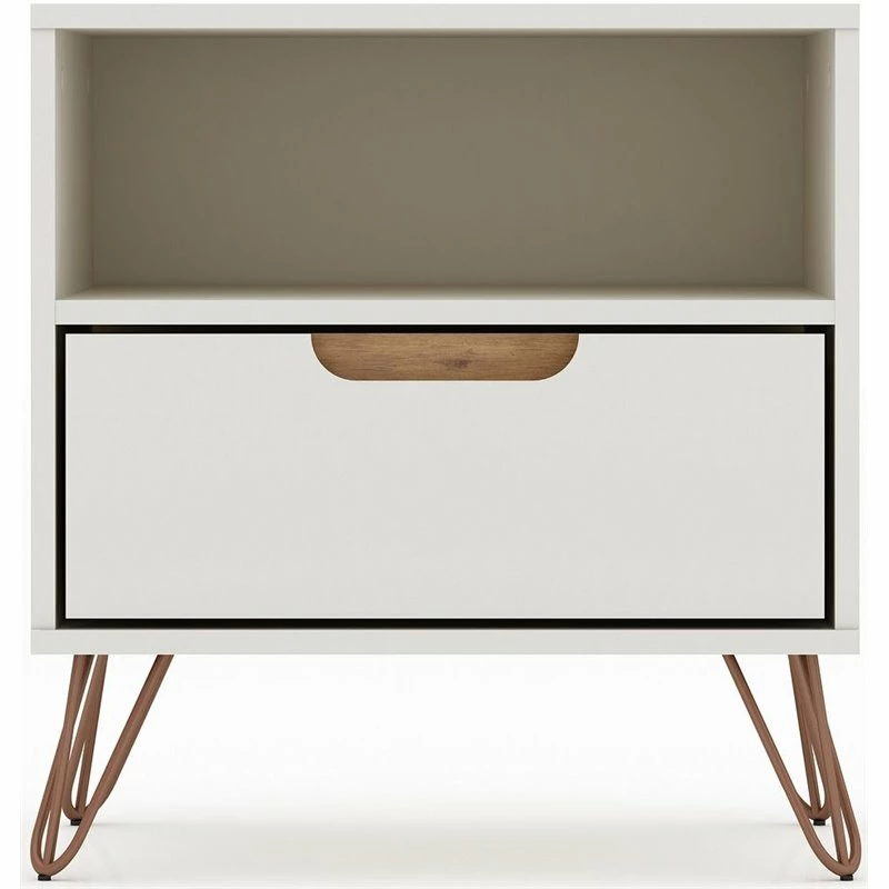 Discount ⭐ Manhattan Comfort Rockefeller Wood Modern Glam Nightstand In Off White & Nature 🤩