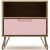Discount ⌛ Manhattan Comfort Rockefeller Wood Mid Century Modern Glam Nightstand In Nature & Rose Pink ❤️
