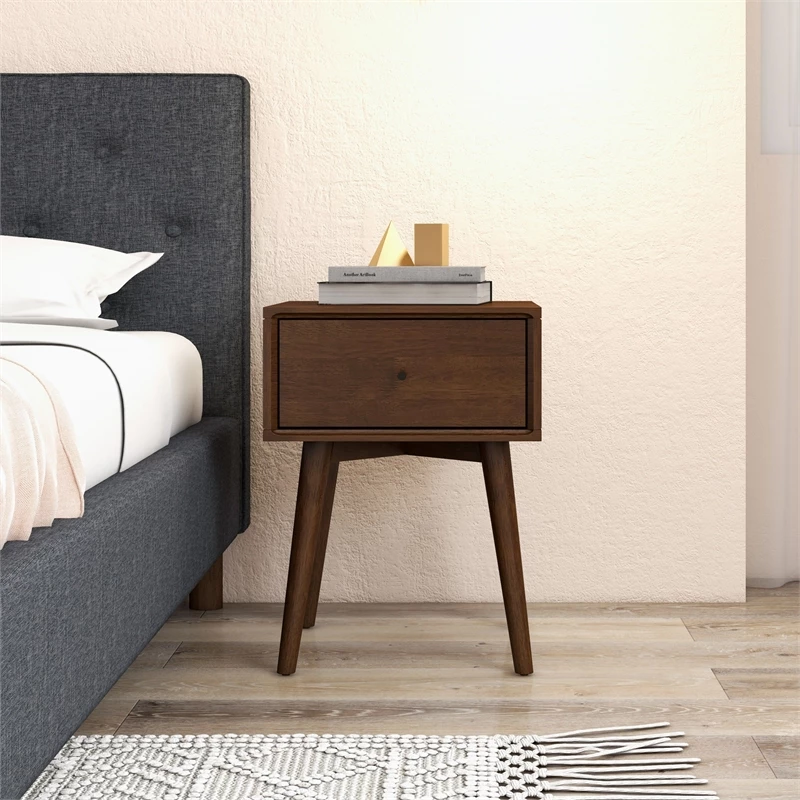 Best deal ๐ Ashcroft Cooper Mid Century Modern Walnut Nightstand Bed Side Tables With 1 Drawers โค๏ธ - Image 2