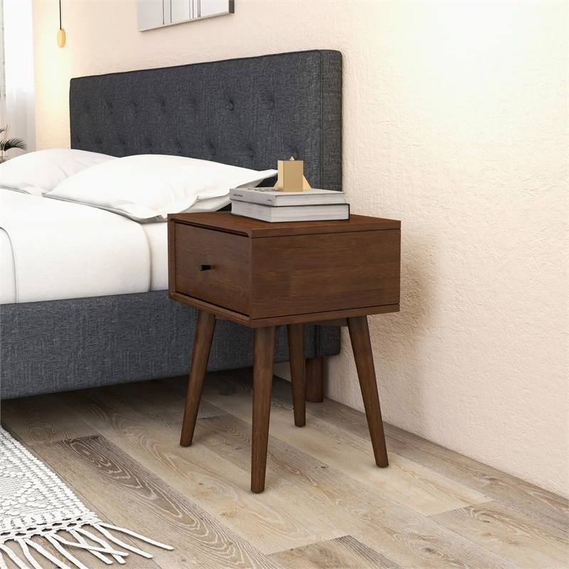 Best deal ๐ Ashcroft Cooper Mid Century Modern Walnut Nightstand Bed Side Tables With 1 Drawers โค๏ธ - Image 4