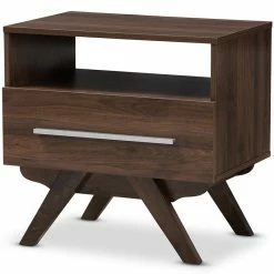 Brand new โญ Maddie Home Sutton Mid Century Modern 1 Drawer Wood Nightstand In Walnut Brown ๐งจ