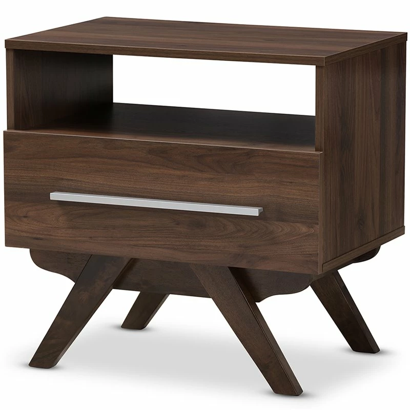 Brand new โญ Maddie Home Sutton Mid Century Modern 1 Drawer Wood Nightstand In Walnut Brown ๐งจ