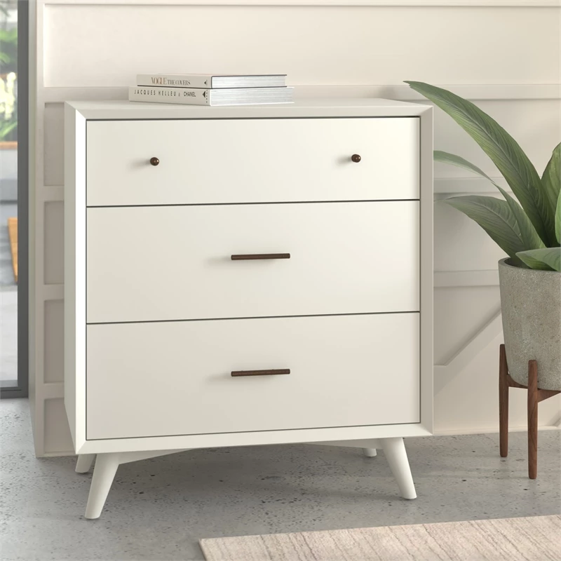 Best deal ❤️ Alpine Furniture Flynn Mid Century Modern Wood 3 Drawer Small Chest In White ✔️ - Image 3