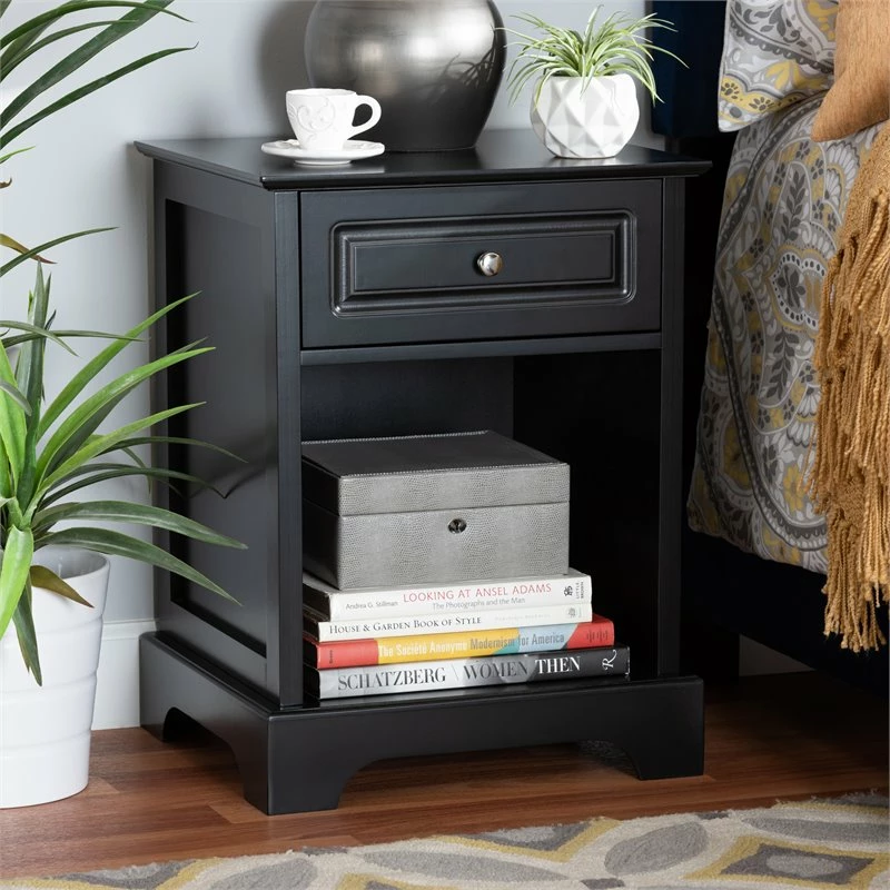 Discount 🛒 Baxton Studio Chase Modern Transitional Black Finished 1-Drawer Wood End Table 🔔 - Image 7