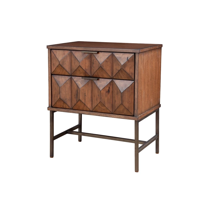 New ⌛ Origins By Alpine Trig Wood 2 Drawer Nightstand In Antique Brown 🔔 - Image 3