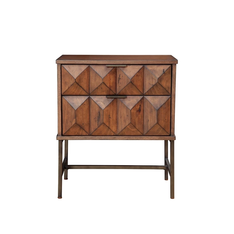 New ⌛ Origins By Alpine Trig Wood 2 Drawer Nightstand In Antique Brown 🔔 - Image 4