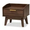 Best Sale 😀 Allora Mid-Century 1-Drawer Wood Nightstand In Walnut Brown 😉