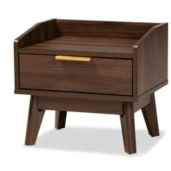 Best Sale 😀 Allora Mid-Century 1-Drawer Wood Nightstand In Walnut Brown 😉