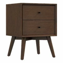 Promo ⭐ Allora Mid-Century Modern Solid Wood 2-drawer Night Stand In Brown ⌛