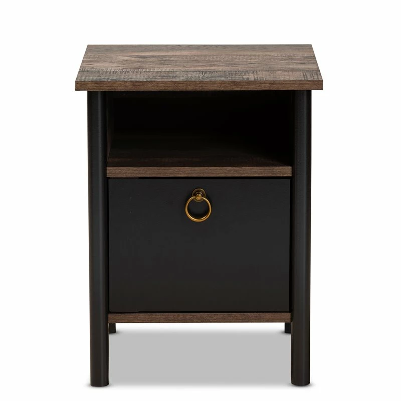 Buy ๐ Baxton Studio Vaughan Two-Tone Rustic Brown And Black Finished Wood Nightstand ๐คฉ - Image 3