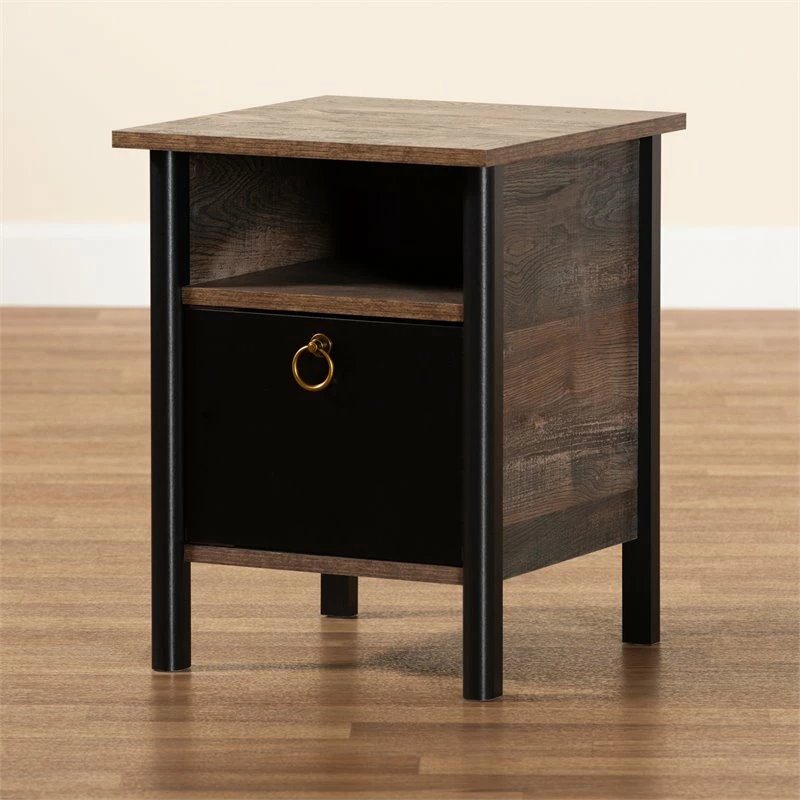 Buy ๐ Baxton Studio Vaughan Two-Tone Rustic Brown And Black Finished Wood Nightstand ๐คฉ - Image 7