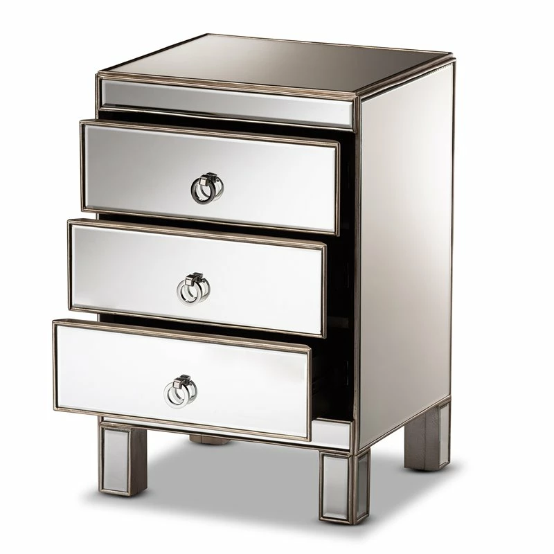 Brand new 🎉 Baxton Studio Ewan Contemporary Glam And Luxe Mirrored 3-Drawer End Table 🎁