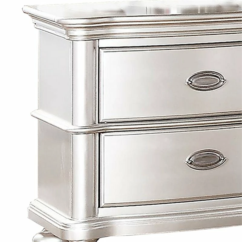 Hot Sale 😀 Benjara 28" Transitional 2-drawer Wood Nightstand With Turned Legs In Silver 😍 - Image 2