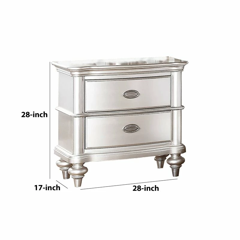Hot Sale 😀 Benjara 28" Transitional 2-drawer Wood Nightstand With Turned Legs In Silver 😍 - Image 5