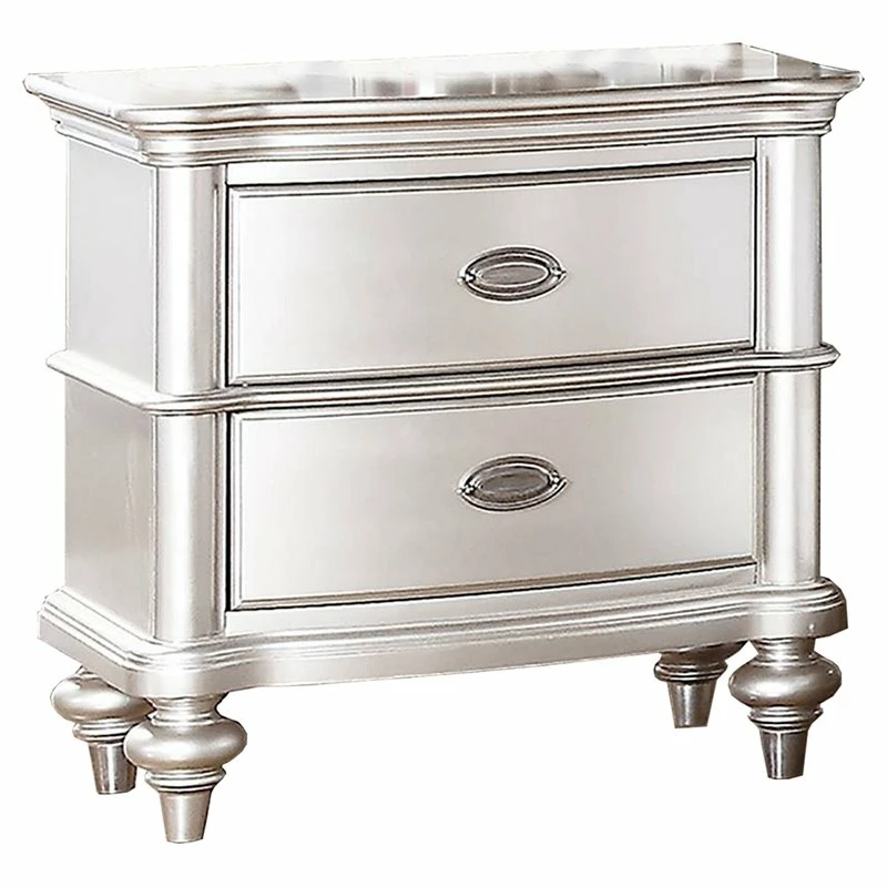 Hot Sale 😀 Benjara 28" Transitional 2-drawer Wood Nightstand With Turned Legs In Silver 😍