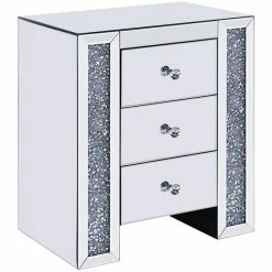 New 🧨 Benjara 13.78" Transitional Glass Nightstand With 3 Drawers In Clear 💯