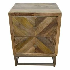 Brand new 🎁 Moti Maddy Solid Wood Nightstand In Natural On Brass-Finished Iron Frame 🌟