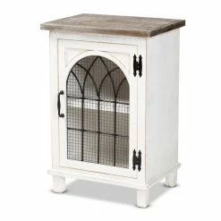 Buy ✔️ Bowery Hill Distressed White And Brown Finished Wood 1-Door Nightstand ⌛