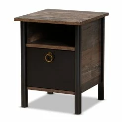 Brand new 🥰 Bowery Hill Two-Tone Rustic Brown And Black Finished Wood Nightstand 🌟