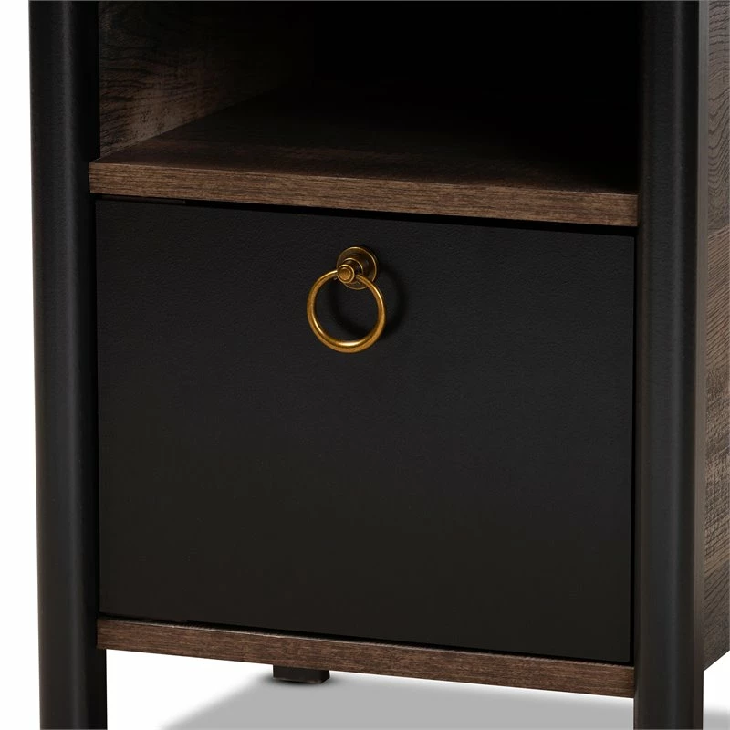 Brand new 🥰 Bowery Hill Two-Tone Rustic Brown And Black Finished Wood Nightstand 🌟 - Image 5