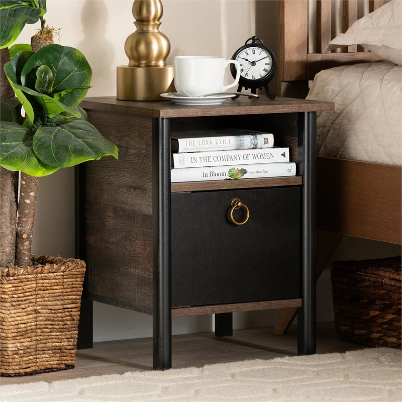 Brand new 🥰 Bowery Hill Two-Tone Rustic Brown And Black Finished Wood Nightstand 🌟 - Image 6