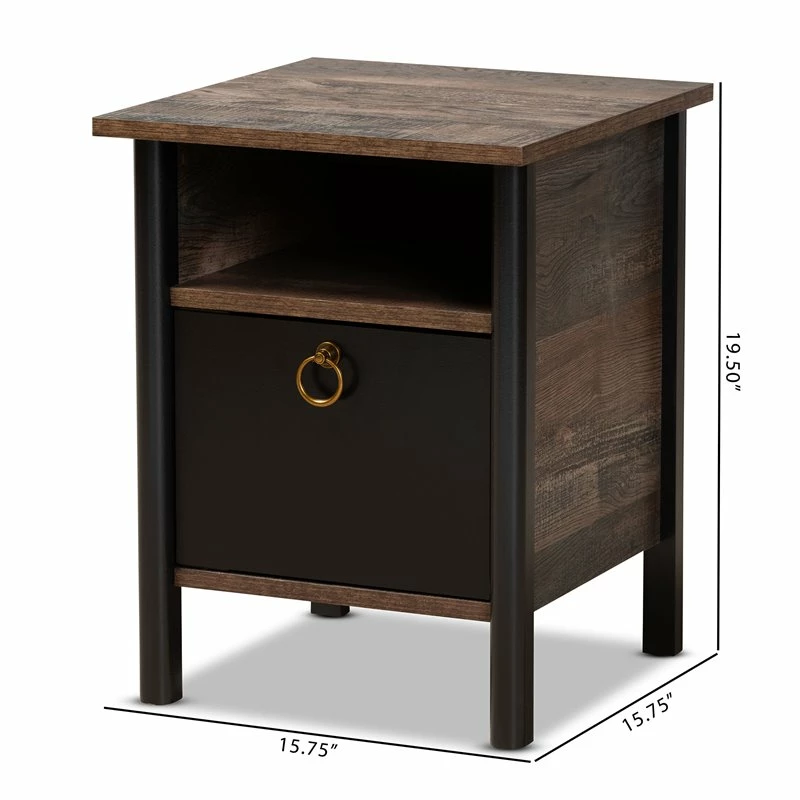 Brand new 🥰 Bowery Hill Two-Tone Rustic Brown And Black Finished Wood Nightstand 🌟 - Image 8