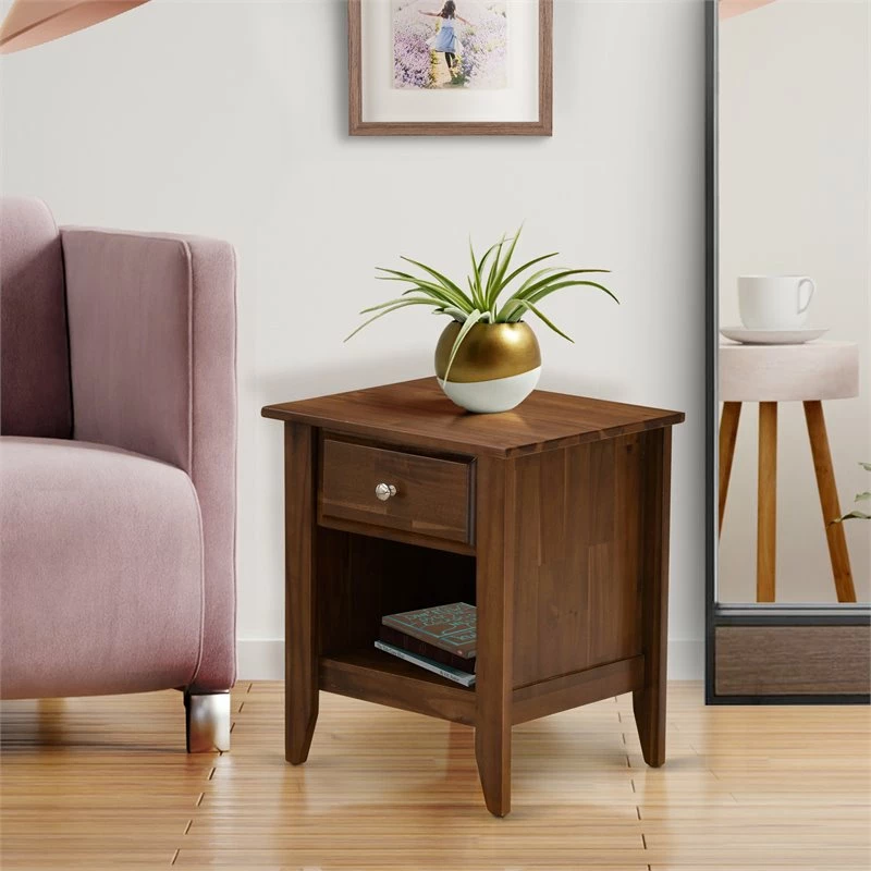 Hot Sale 🛒 East West Furniture Gallatin 18" Wood Nightstand With 1 Drawer In Antique Walnut 🥰 - Image 2