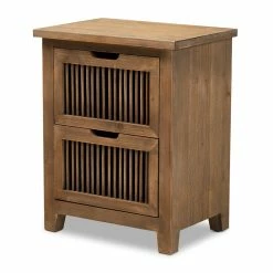 Promo 🤩 Bowery Hill Medium Oak Finished 2-Drawer Wood Spindle Nightstand 😉