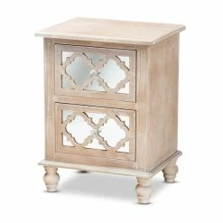 Wholesale 👍 Bowery Hill White-Washed Wood And Mirror 2-Drawer Quatrefoil Nightstand 😉