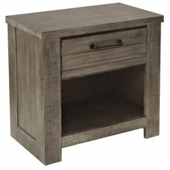 Wholesale 🛒 Home Fare Ruff Hewn 1 Drawer Nightstand In Weathered Gray ⭐