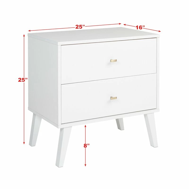 New ๐งจ Home Square Mid Century Modern 2 Drawer Wood Nightstand Set In White (Set Of 2) ๐ - Image 3