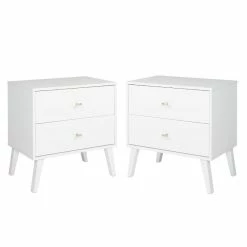 New 🧨 Home Square Mid Century Modern 2 Drawer Wood Nightstand Set In White (Set Of 2) 😀
