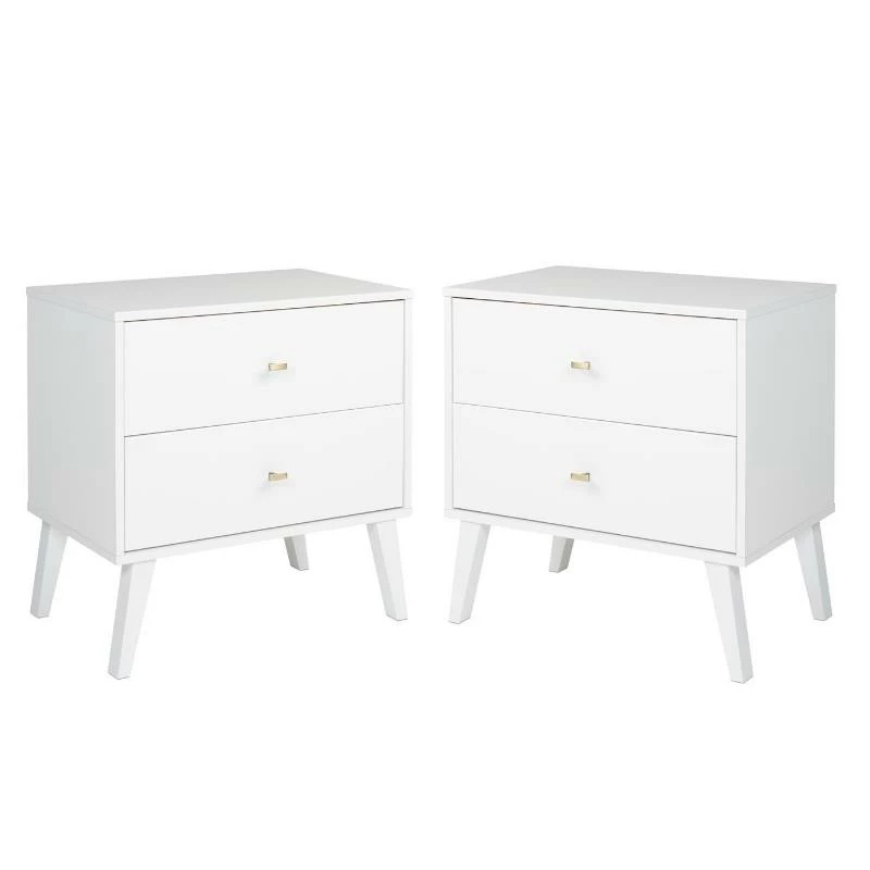 New ๐งจ Home Square Mid Century Modern 2 Drawer Wood Nightstand Set In White (Set Of 2) ๐