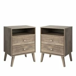 Best deal 🎁 Home Square 2 Piece Wood Nightstand Set With 2 Drawer In Drifted Gray 🌟
