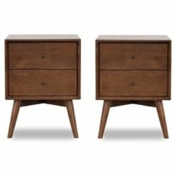 Best Pirce 🔔 Home Square 2 Piece Mid Century Modern Wood Night Stand Set In Brown Walnut 🔔