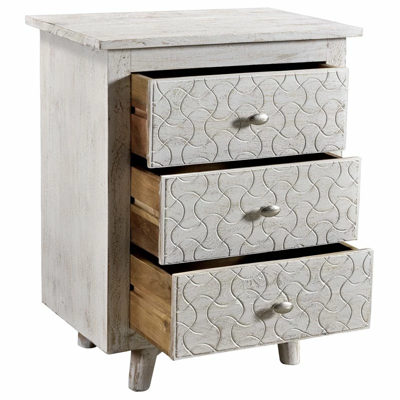 Brand new ๐ฏ Moti Gridley Hand-Carved 3-Drawer Nightstand On Mango Solid Wood In White Wash ๐ฏ - Image 2