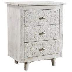 Brand new 💯 Moti Gridley Hand-Carved 3-Drawer Nightstand On Mango Solid Wood In White Wash 💯