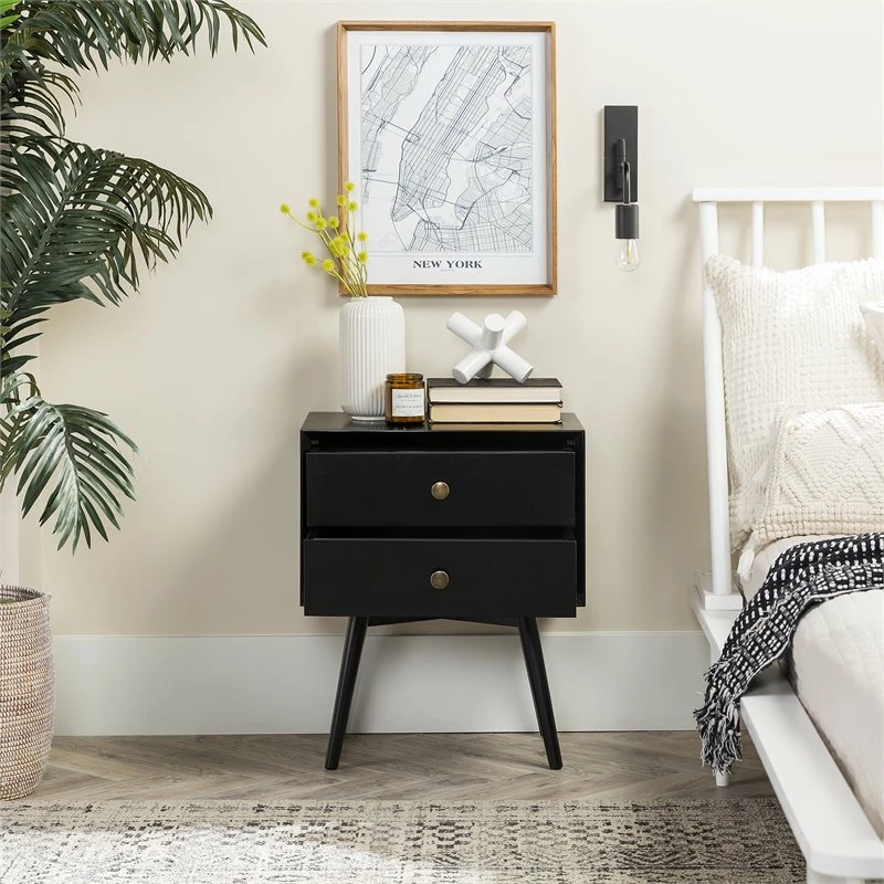 New โค๏ธ Walker Edison Mid Century Modern 2-Drawer Bedroom Nightstand In Black ๐ - Image 2