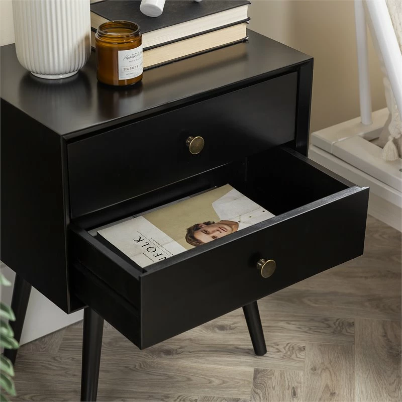 New โค๏ธ Walker Edison Mid Century Modern 2-Drawer Bedroom Nightstand In Black ๐ - Image 4