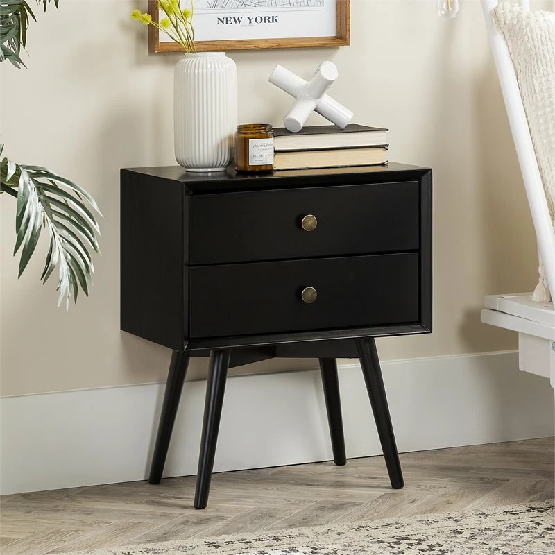 New โค๏ธ Walker Edison Mid Century Modern 2-Drawer Bedroom Nightstand In Black ๐ - Image 6