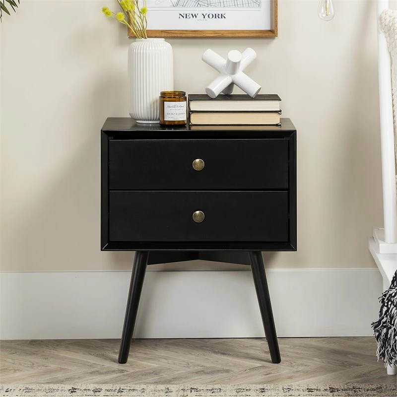 New โค๏ธ Walker Edison Mid Century Modern 2-Drawer Bedroom Nightstand In Black ๐ - Image 7