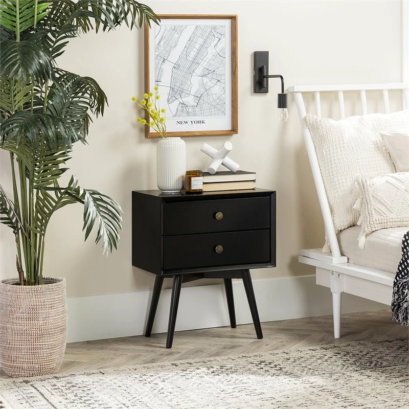 New โค๏ธ Walker Edison Mid Century Modern 2-Drawer Bedroom Nightstand In Black ๐ - Image 8