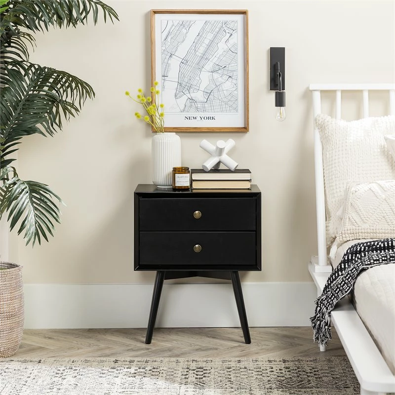 New โค๏ธ Walker Edison Mid Century Modern 2-Drawer Bedroom Nightstand In Black ๐ - Image 9